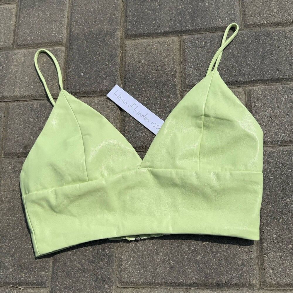 House of Harlow 1960 Green Vegan Leather Crop Spaghetti Straps NWT $215 Size 4
